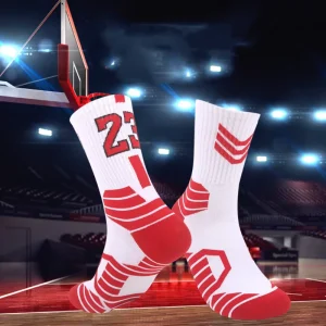 Knit Embroidered Basketball Crew Socks Custom Logo Men Sports Athletic Terry Game Number Socks