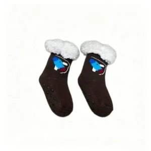 Knit Thermal Crew Cartoon Cute Breathable Disposable Floor Socks for Kids Winter Essential Non slip Santa
