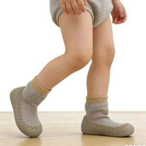 Knitted Cotton Non Slip Baby Floor Socks Custom Soft Grip Socks Kids With Rubber Sole