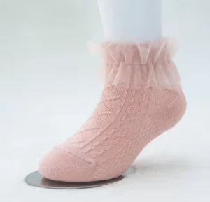 Knitted Cotton Solid Color Breathable Soft Cute Ruffle Lace Customizable Kids Socks for Girls Young Children