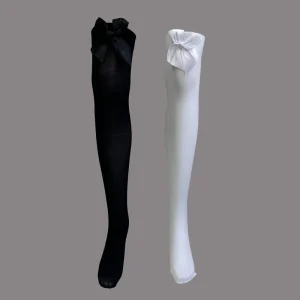 Knitted Knee-High Socks with Bows Breathable Cute Print Pattern Solid Color Thin