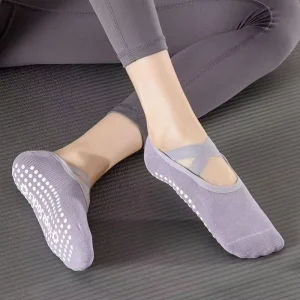 Knitted Poly-cotton Yoga Socks Non-slip Ankle Design for Women Pilates Beginners Indoor Workouts Fitness Dancing