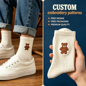 Knitting Design Cotton Sports Socks Embroidery Logo Brand Crew Men Socks Breathable Custom Socks