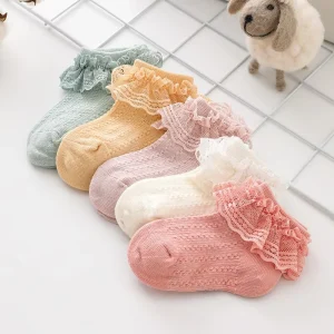 Korean Style Girls Lace Ruffle Socks Summer Thin Mesh Breathable Princess Dance Socks Kids Toddler Sheer Pointelle Crew Socks