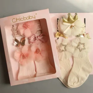 Korean Version Cute Princess Children’s Socks Hair Accessories Gift Set Antiskid Socks for Baby