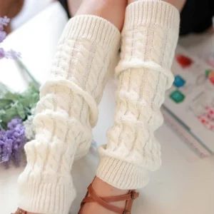 Korean Women’s Autumn Winter JK Knitted Over Knee Foot Cover Twist Piled Socks Warm Slim Leg Protecting Boots