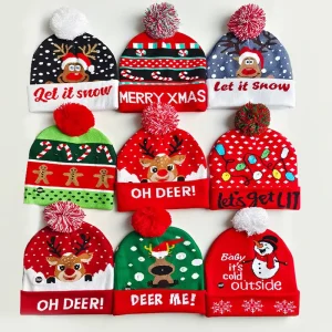 LED Light Cotton Promotional Fashionable Christmas Hat Cute Cartoon Colorful Luminous Beanie