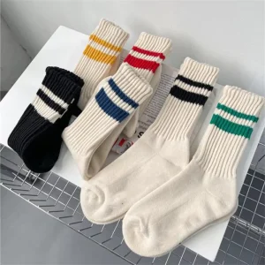 LOW MOQ Stripe Ribbed White Custom Logo Cotton Crew Mens Sports Socks
