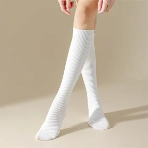 Ladies Calf High Compression Socks Knee High Solid Color Socks Black and White Knitted Women’s Socks Casual Mid Calf Socks