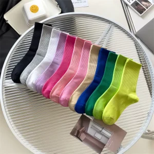 Lady’s Candy-Colored Anti-Bacterial Long Summer Stockings Breathable Compression Knitted Custom Size Women Daily Use Cuff Custom