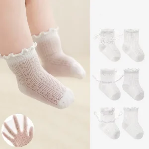 Large Stock 2 Pairs/Lot Summer Thin Mesh Breathable Ruffled Ankle Socks for Baby Girls Princess Style Infant Socks