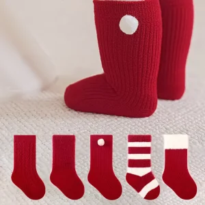 Large Stock Ready Winter Autumn New Red Warm Coral Fleece Baby Socks Cozy Fluffy Soft Warm Thermal Plush Socks for Infant