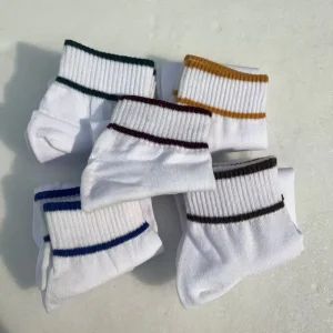Logo Athletic White Men’s Sports Socks 100% Cotton Thin Combed Knitted Ankle Height for Spring Sports