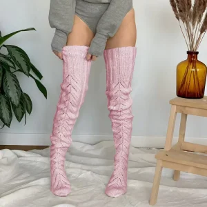 Logo Custom Thick Loose Knee High Solid Winter Warm Stocking Soft Long Leg Warmer Thigh High Socks for Women