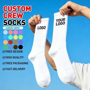 Logo Design Socks Brand Crew Jacquard Customized Socks XY Knitting White Striped Sports Custom Socks
