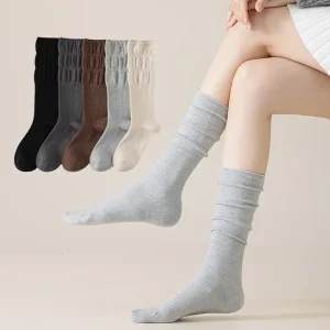 Long Custom Logo Women’s Slouch Socks Compression Stocking Combed Cotton Knee High Warm Daily Autumn Sporty Tube Socks