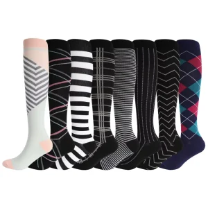 Long Elastic Spandex/Nylon/Cotton Compression Calf Socks Anti-Slip Cuff Sweat-Absorbent Quick Dry for Running Cycling Daily Use