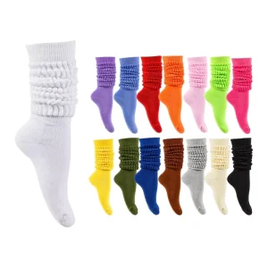 Long Tube Solid Cotton Boot Calf Stacked Scrunch Socks Knee High Slouch Socks for Women Girls