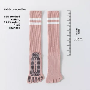 Long Tube Striped Women’s Yoga & Pilates Socks Non-Slip Mid-Calf Sports Fitness Spring Combed Cotton Seamless Five