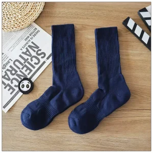 Loose Cuff Terry Bottom Thickened Men Socks Crew Socks Sports Terry Socks Dark Blue Autumn and Winter