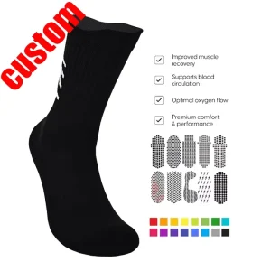 Low MOQ Autumn Soccer with Custom Design Knitted High Crew Grip Anti slip with Logo on Cuff Bottom Body Socks
