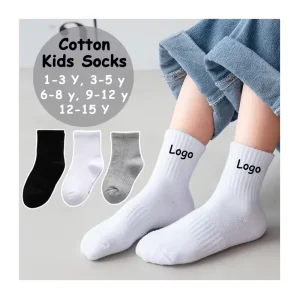 Low MOQ Children’s Socks White Sport Crew Custom Baby Socks Cotton Custom Logo Sports Socks for Kids