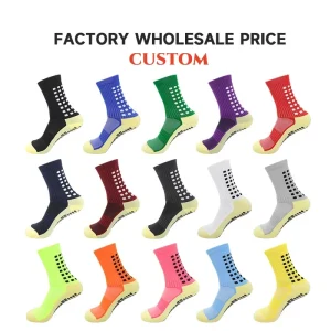 Low MOQ Custom Logo High Quality Cotton Men’s Soccer Socks Crew Design Non Slip Ankle Grip Youth Sports and Football