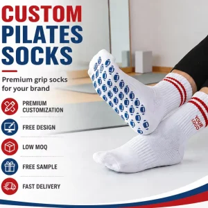 Low MOQ Custom Rugby Grip Stripes Blue Reb Yoga Pilates Gym Sports Women Socks