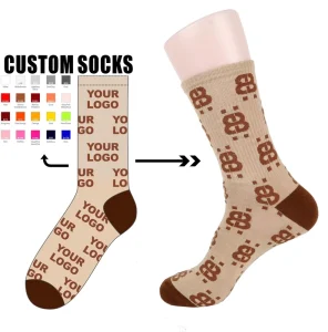 Low MOQ Multi Style Crew All Over Printed Custom logo Socks for Men Women