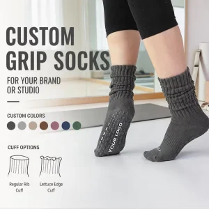 Low MOQ Premium Yoga Anti Slip Square Grip Dark Grey Pilates Sports Slouch Women Socks