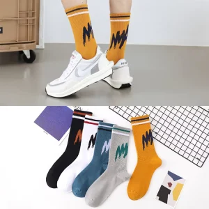 Low MOQ Youth Mens Custom Knit Crew Sports Socks Skateboard Colorful Letter Basketball Eco Friendly Cotton Spandex Nylon