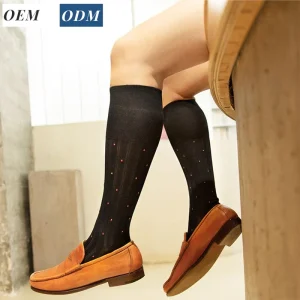 Luxury 240N Mercerized Cotton Men’s Knee high Socks Black OTC Dress Socks Micro Dot Pattern Antibacterial Business Executive