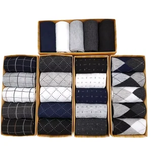 Luxury Men’s Dress Socks Custom Logo Cotton Knitted Classic Round Neck Casual Boxed Business Style for Summer Body Logo Position