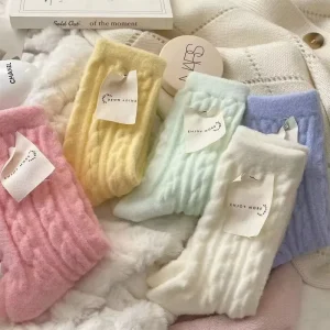 Macaron Color Wool Women’s Mid-Calf Socks Standard and Warm for Winter Furry Daily Customizable Socks