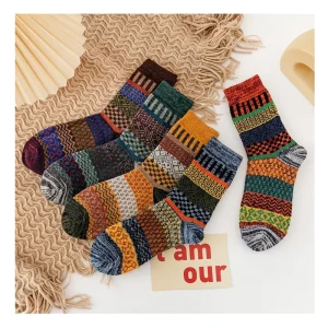 Manufacturer 5 Pairs Set Thick Heated Knitted Wool Socks Winter Warm Crew Socks
