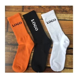 Manufacturer Custom High Quality Cotton Print Crew Socks with Embroidery Bottom Logo Design Sports Sock