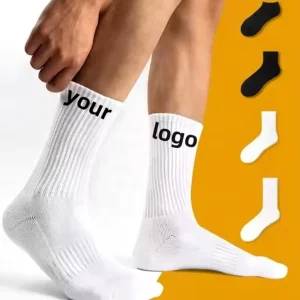 Manufacturer Design Sports Unisex Knitted Letter Athletic White Cotton Fashion Men Embroidery Custom Logo Socks