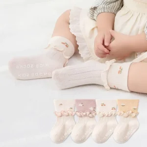 Manufacturer Directly Custom Eco Friendly Breathable Cotton Blend Baby Newborn Double Layer Ruffle Knit Non Slip Socks