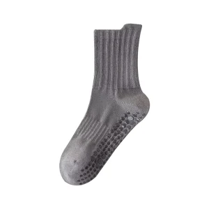 Men Anti-slip Yoga Socks Solid Color Mid Crew Sports Socks Cotton Pilates Socks