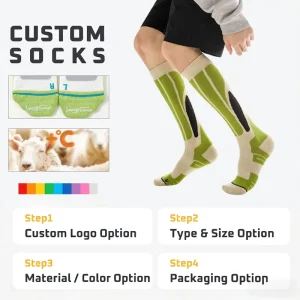 Men Arch Support Band Wool Ski Socks Knee High with Flat Feet Friendly Cushion for Long Day Ski Custom