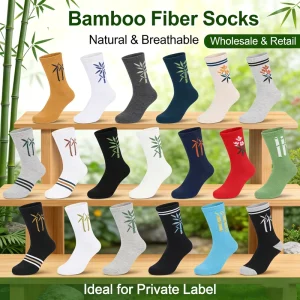 Men Bamboo Fiber Crew Sock Breathable Plain Classic Bamboo Dress Mens Socks Antibacterial Bamboo Socks Bulk