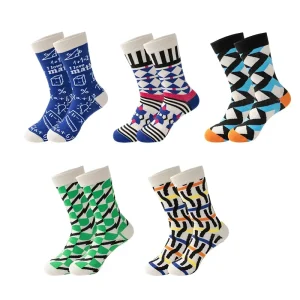 Men Casual Crew Socks Colorful Striped Sport Style Breathable Cotton Streetwear Trendy Mid Tube for Daily Use