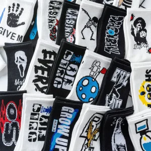 Men Casual Socks Different Patterns Crew Socks Polyester Street Socks