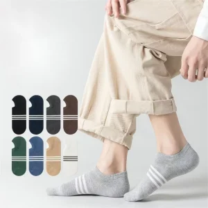 Men Cotton Sweat Ankle Absorbing Striated Socks Breathable No Show Invisible Hidden Liner Anti Non Slip Low Cut Cotton Socks