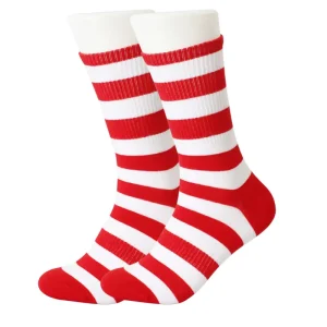 Men Cotton USA Independence Day Flag Mid Calf Socks Color Block Striped Patriotic Socks for Wedding Daily Wear