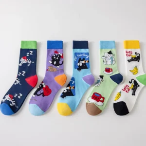 Men Crew Socks Dress Seamless Toe Cotton Knitting Knit Cats Animal Casual Crew Quality Sock