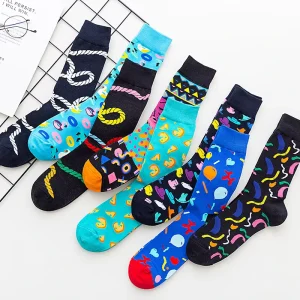 Men Cute Socks Colorful Pattern Cotton Crew Socks Funny Fashion Autumn Winter Socks