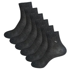 Men Dark Heather Grey Minimal Embroidery Crew Socks Soft Blend Breathable Anti Odor Business Office Workout Outdoor Socks