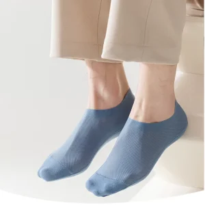 Men Invisible Socks No Show Non Slip Grips Non Slip Ice Silk Cotton Bottom Thin Loafer Boat Liner Bulk Socks Men