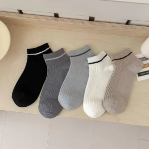 Men No Show Ribbed Ankle Socks Minimalist Stripe Trim Versatile Casual Sock Daily Wear Neutral Tone Wardrobe Essential Men Socks